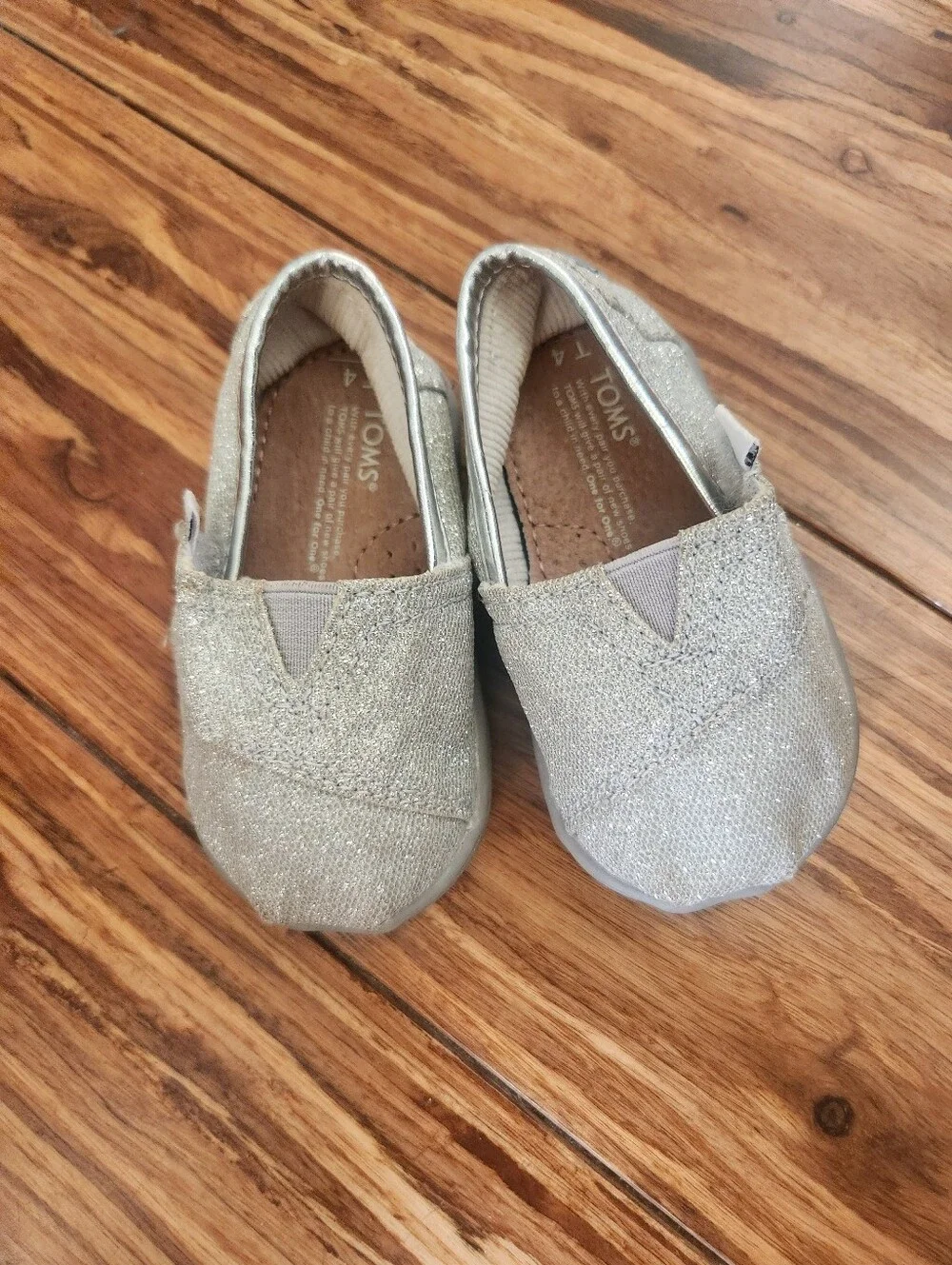 TOMS Tiny Alpargata Silver Glitter Slip On Shoes Toddler Size T4